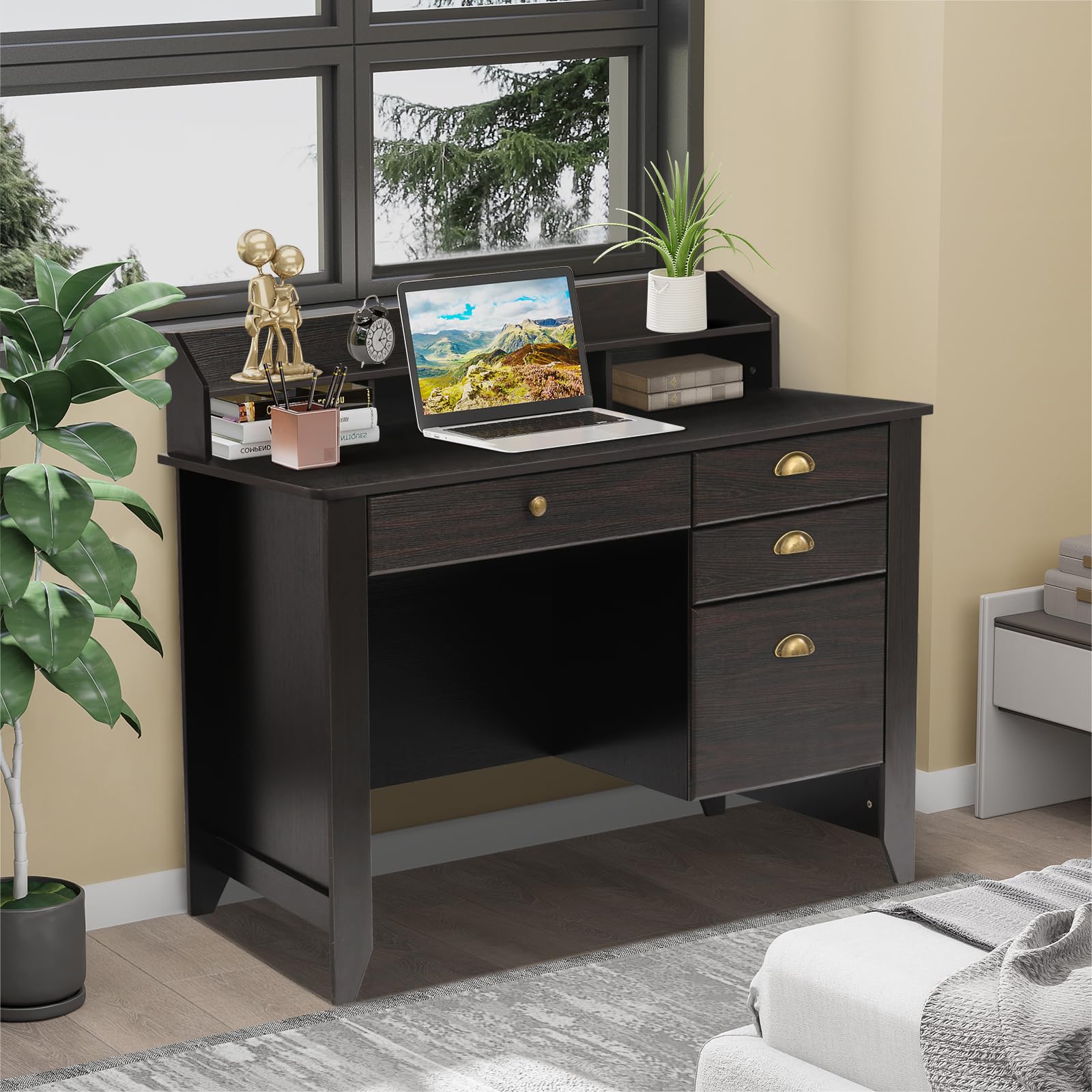 机　デスク　ヴィンテージデスク　棚 Amazon | ZXD pcデスク ラック付き 幅80cm×奥行50cm パソコン つくえ